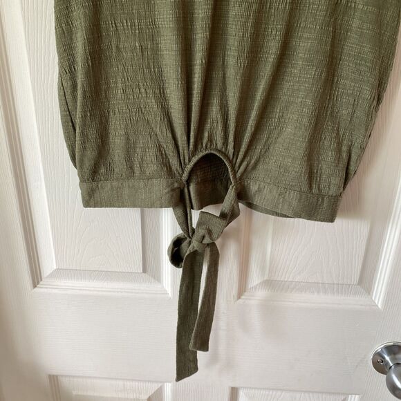 Self Esteem Blouse Women’s Size Small Short Sleeve Tie Bottom Lace Keyhole Green - Picture 9 of 11